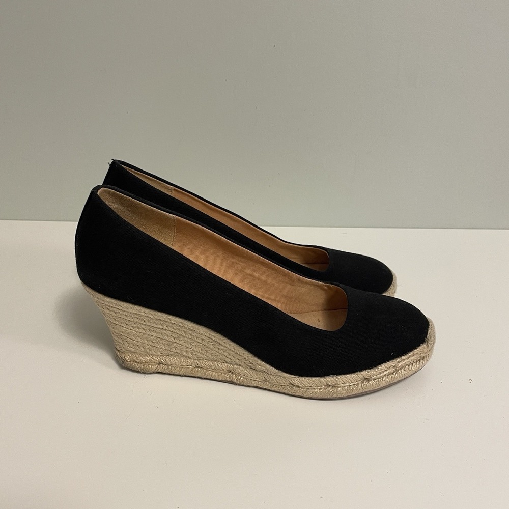 J.Crew Women's Seville Black Canvas Wedge Espadrille Shoes‎ Size 10
